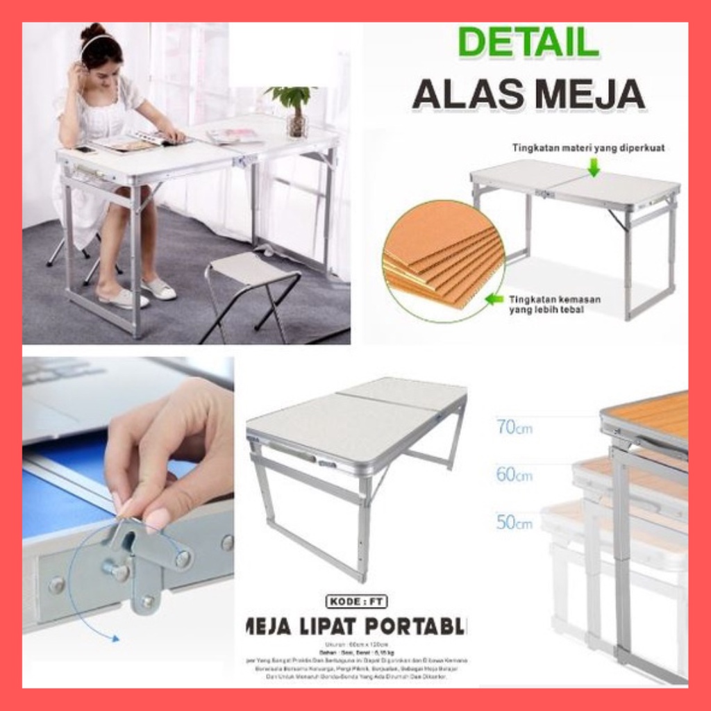 Meja Lipat Dengan Kursi Meja Portable Kaki Kotak Meja Koper Meja Belajar Meja Outdoor Dan Indoor GOLAZ88
