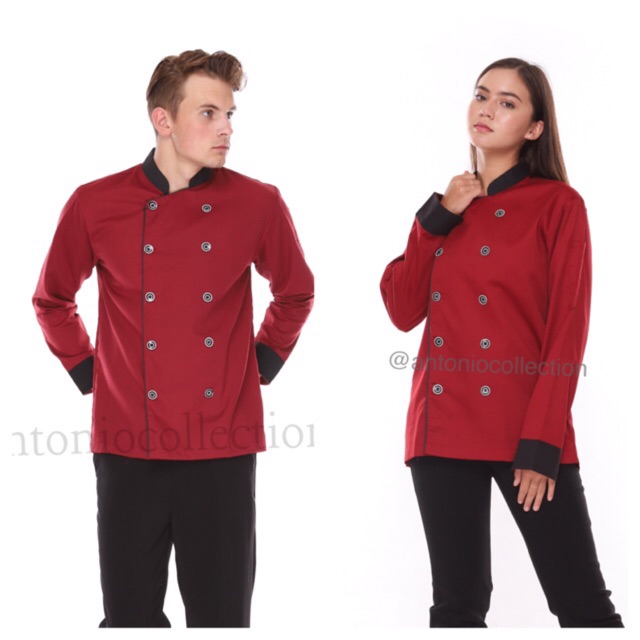 Baju Koki / Chef Jacket Merah Maroon UNISEX Lengan Panjang