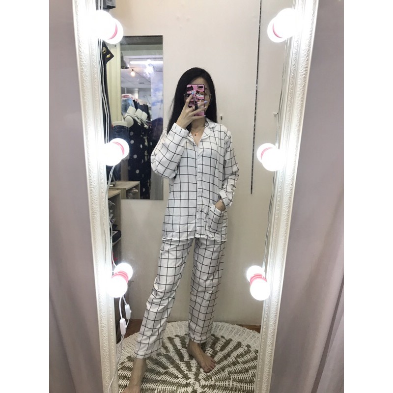 piyama/pajamas kotak&quot; PP putih murah.homewear/sleepwear/bajutidur cwe PP tartan white kekinian