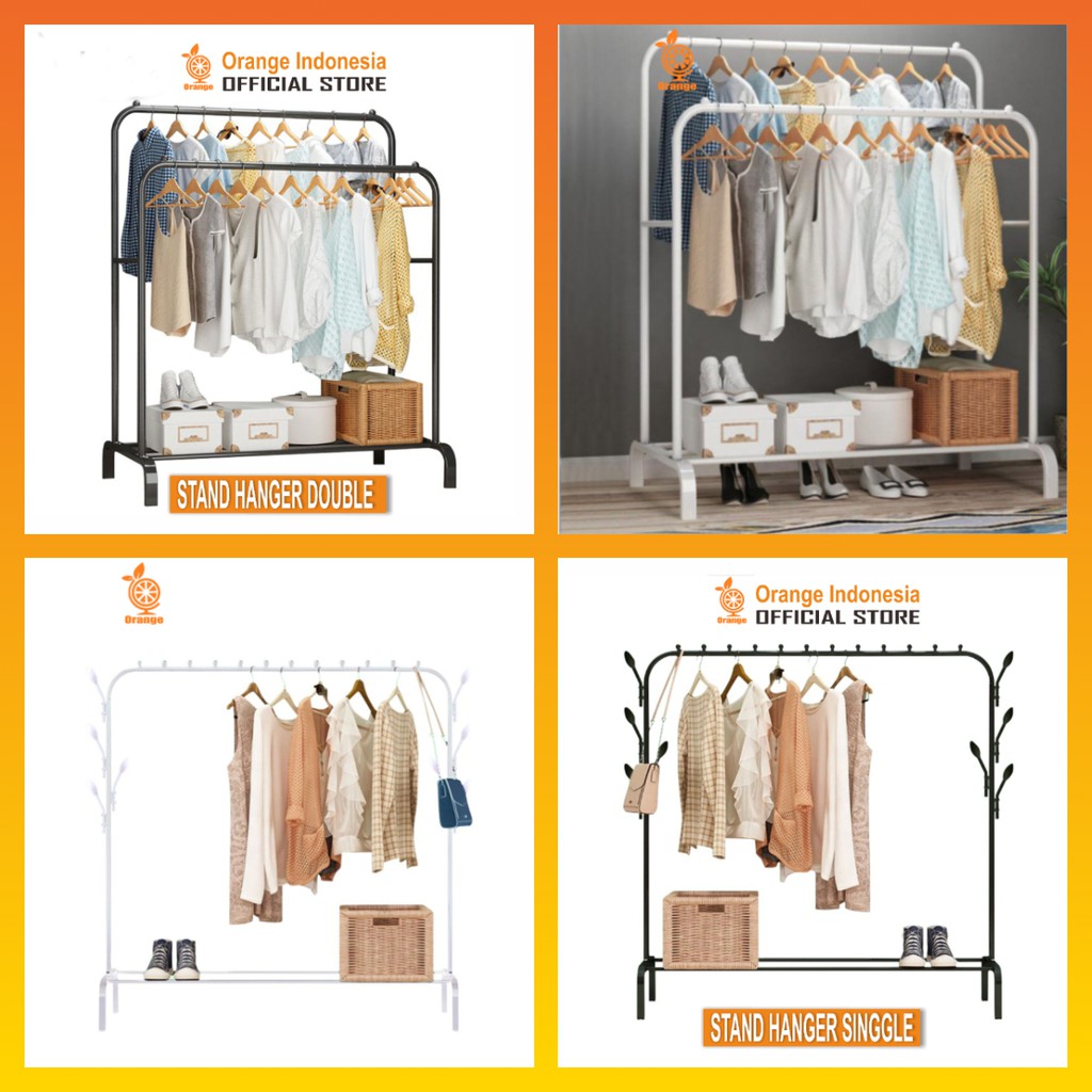 Rak Stand Hanger Double dan Stand Hanger Single Gantungan Baju Berdiri Kuat 40kg WHFURNITURE