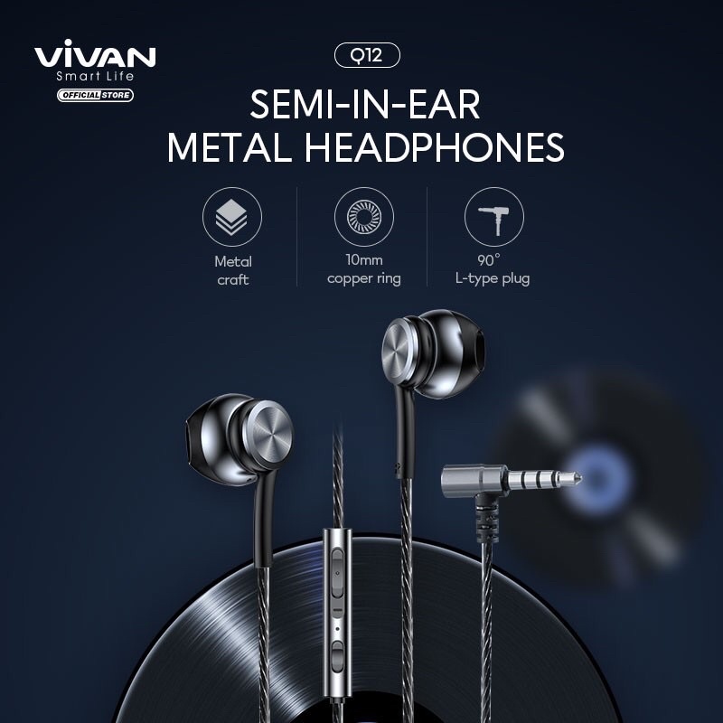 VIVAN Q12 Wire Earphone Deep Bass Mic Konektor L 90 Garansi Resmi 1 Tahun