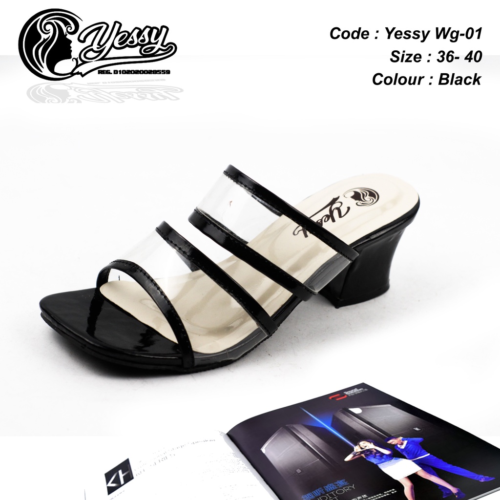 SENDAL HIGH HEELS WANITA YESSY WG-01 // SENDAL HEELS KACA // SENDAL SLOP