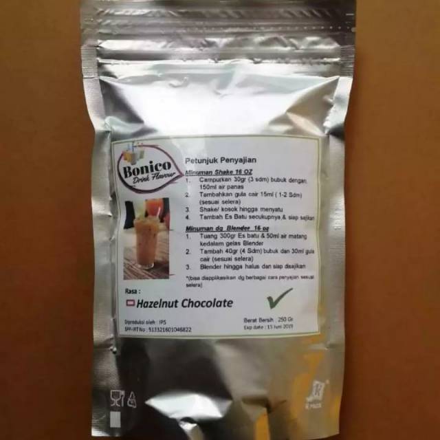 

bonico HAZELNUT CHOCOLATE 250gr bubuk minuman ice blend drink flavour powder