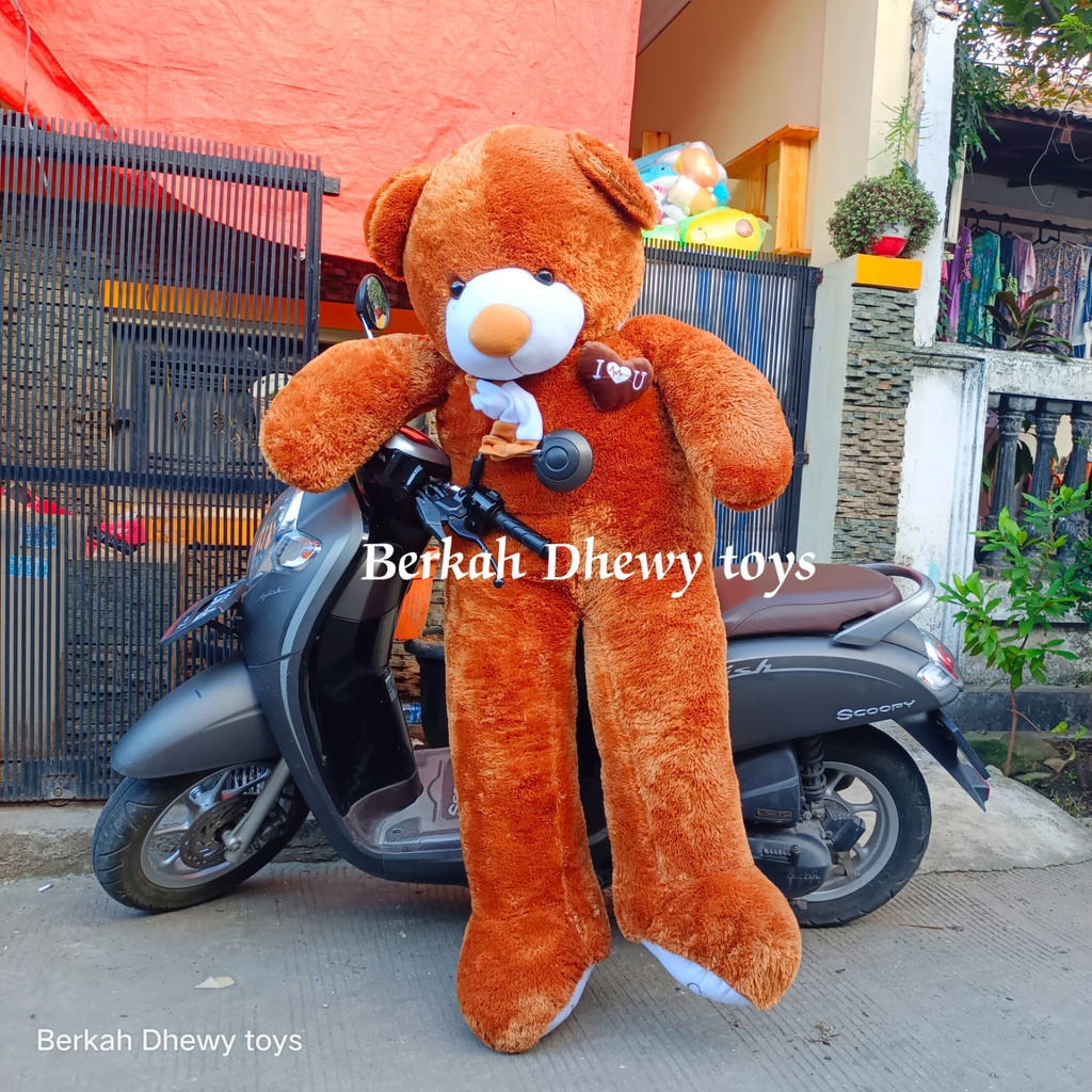 boneka teddy bear super jumbo/teddy bear ukuran jumbo/teddy bear jumbo lengkap dengan syal dan love di dada