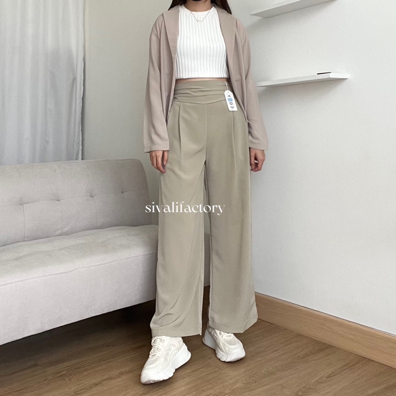 SIVALI Jiwoo Pants 592 - Loose Pants Trousers Wanita - Celana Anti Kusut - Celana Kulot Wanita - Celana Kantor Formal / Casual