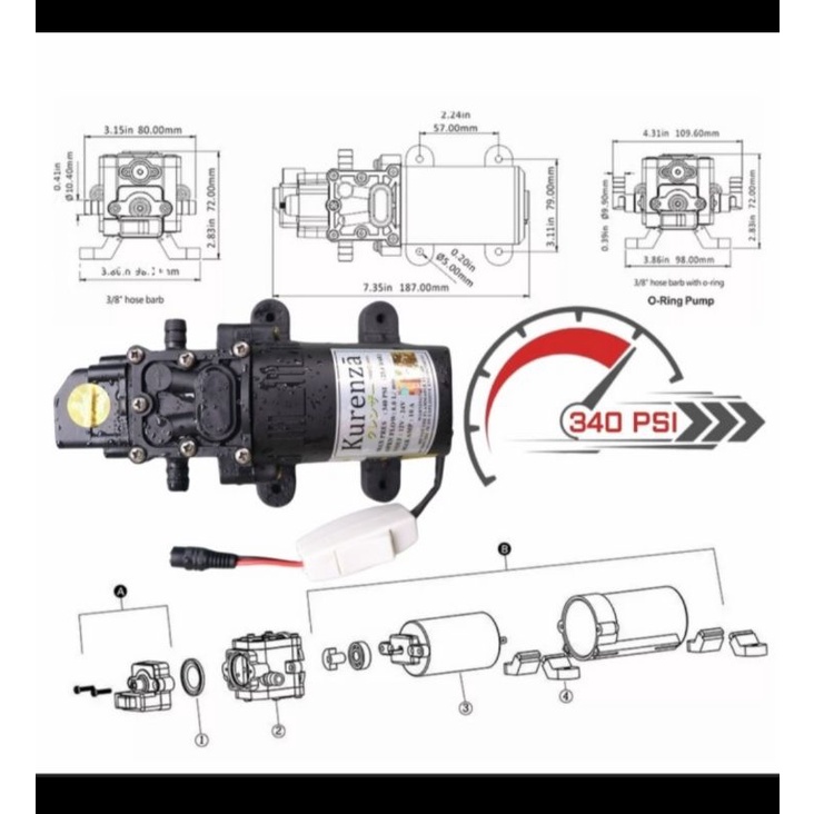 🇯🇵Paket Mesin 340psi 10A Otomatis Water Pump DC Dinamo Tekanan Tinggi Air Diafragma Elektrik Japan Quality