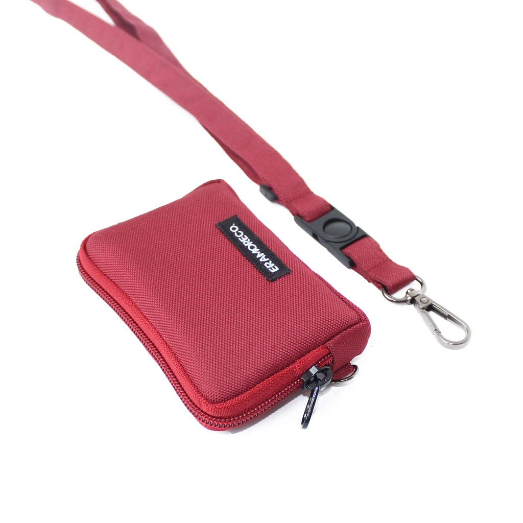 EMHW112 Hanging Wallet Pocket Pouch Dompet kartu Gantung Tali Lanyard merah marun