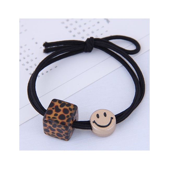 LRC Ikat Rambut Fashion Black Metal Smiley Leopard Square Hair Rope A57969