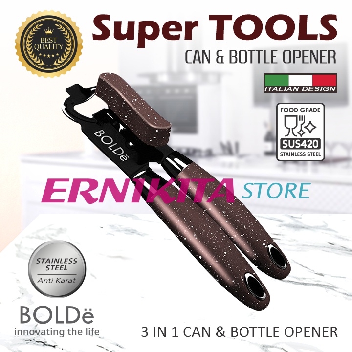 BOLDe SUPER TOOLS CAN &amp; BOTTLE OPENER 3 IN 1 - Pembuka Kaleng dan Botol