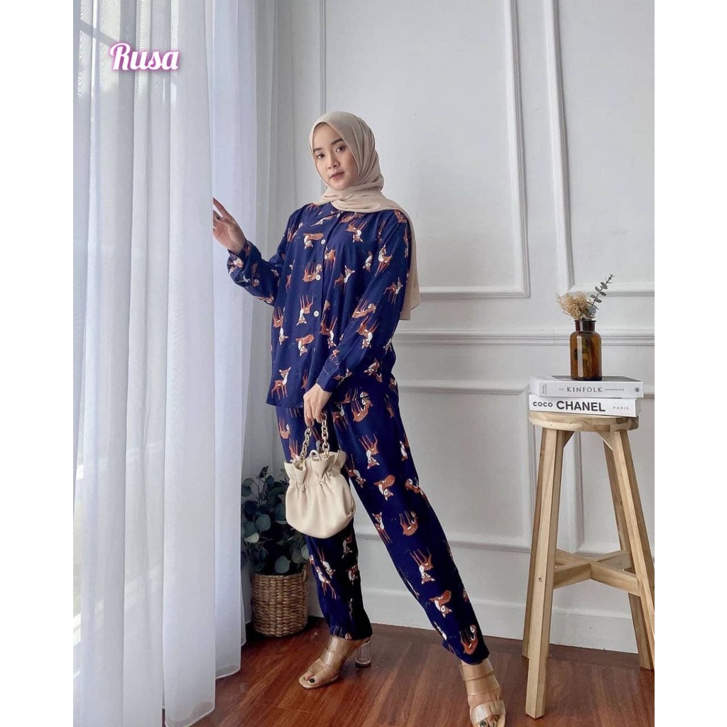 One Set Medina - One Set Wanita Rayon Viscose Premium Setelan Wanita Lengan Panjang Set Piyama Kekinian