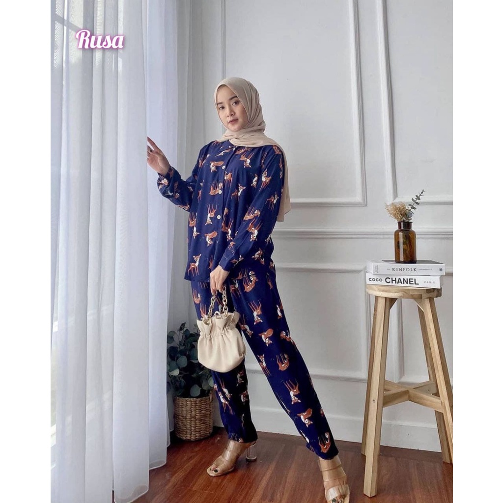 One Set Medina - One Set Wanita Rayon Viscose Premium Setelan Wanita Lengan Panjang Set Piyama Kekinian