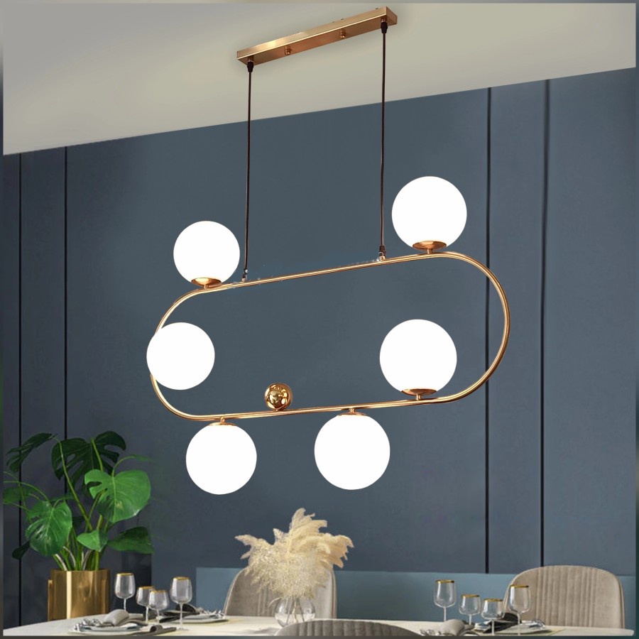 Lampu gantung MODERN CONTEMPORER OVAL 6 GLASS BALL CLASSIC AMERICAN minimalis elegan oval di kelilin