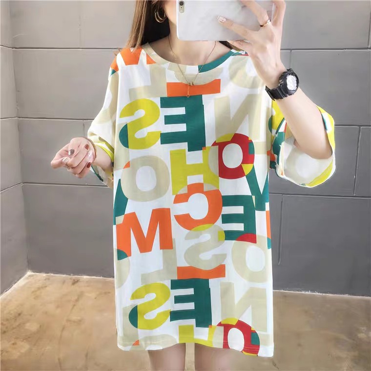 Oversize Tee Tshirt Wanita Model Longgar Motif Abjad