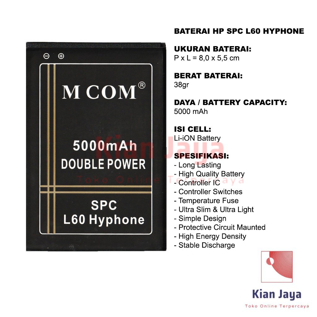 MCOM Baterai Hp SPC L60 Hyphone 4G LTE Original Double Power Batre Batrai Battery Ori