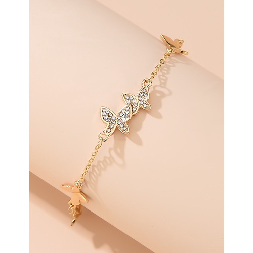 LRC Gelang Tangan Fashion Golden Alloy Diamond Butterfly Bracelet K80467