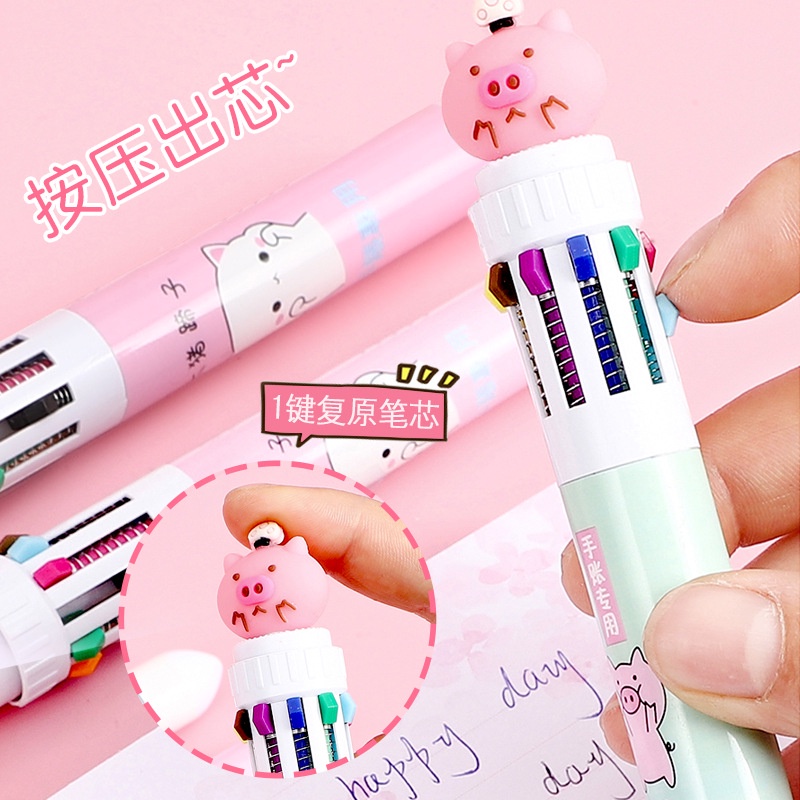 Bulpoin Pena Pulpen Ballpoint Multi Warna Multicolor 10 in 1 / 6 in 1 / 8 in 1 Motif Lucu Dino Unicorn Flamingo Beruang Rusa Natal Chrismast Warna Warni Untuk Anak Siswa Dewasa Alat Tulis Sekolah Kerja Model Tekan Gift Sovenier