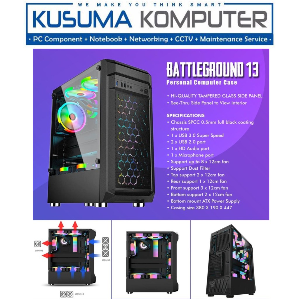 Casing PC Simbadda Battleground 13 Tempered Glass Casing PC