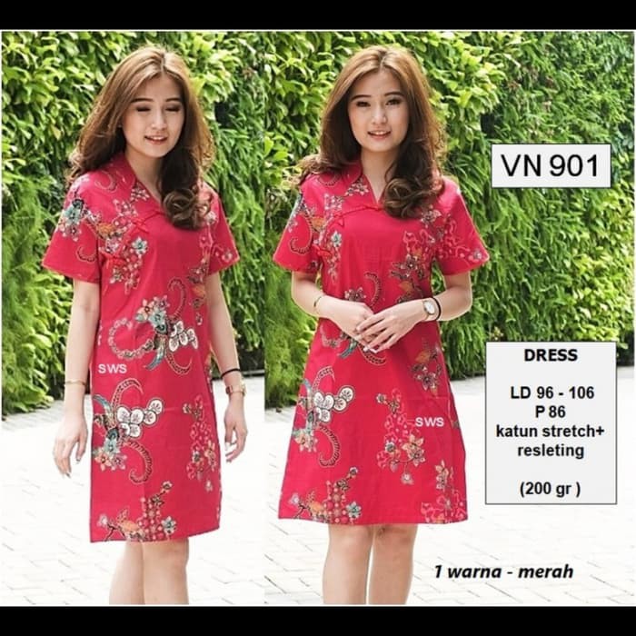 Dress imlek 901 Dress Pesta Batik Imlek Kantor Wanita Jumbo Murah
