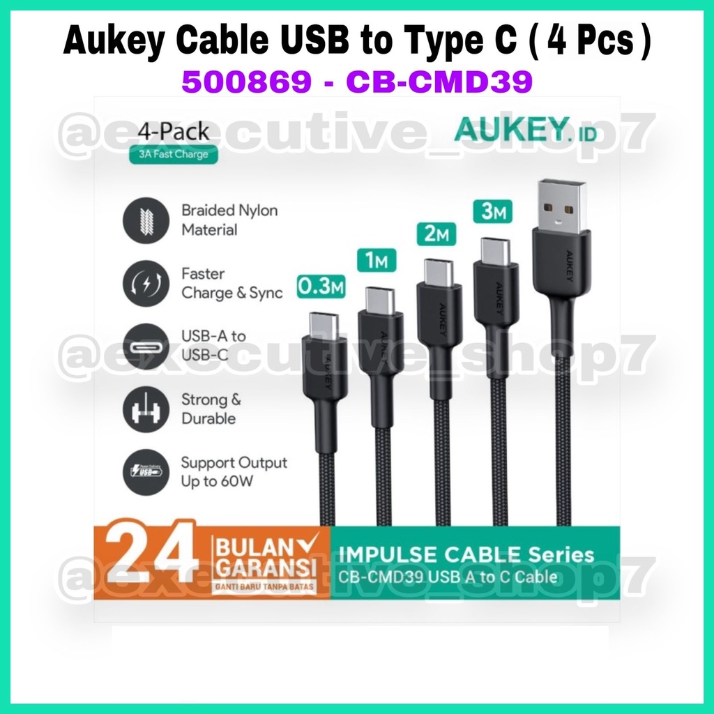 Aukey Cable USB to Type C (4 pcs) - SKU : 500869 - CB-CMD39 - Garansi Resmi 2 Tahun