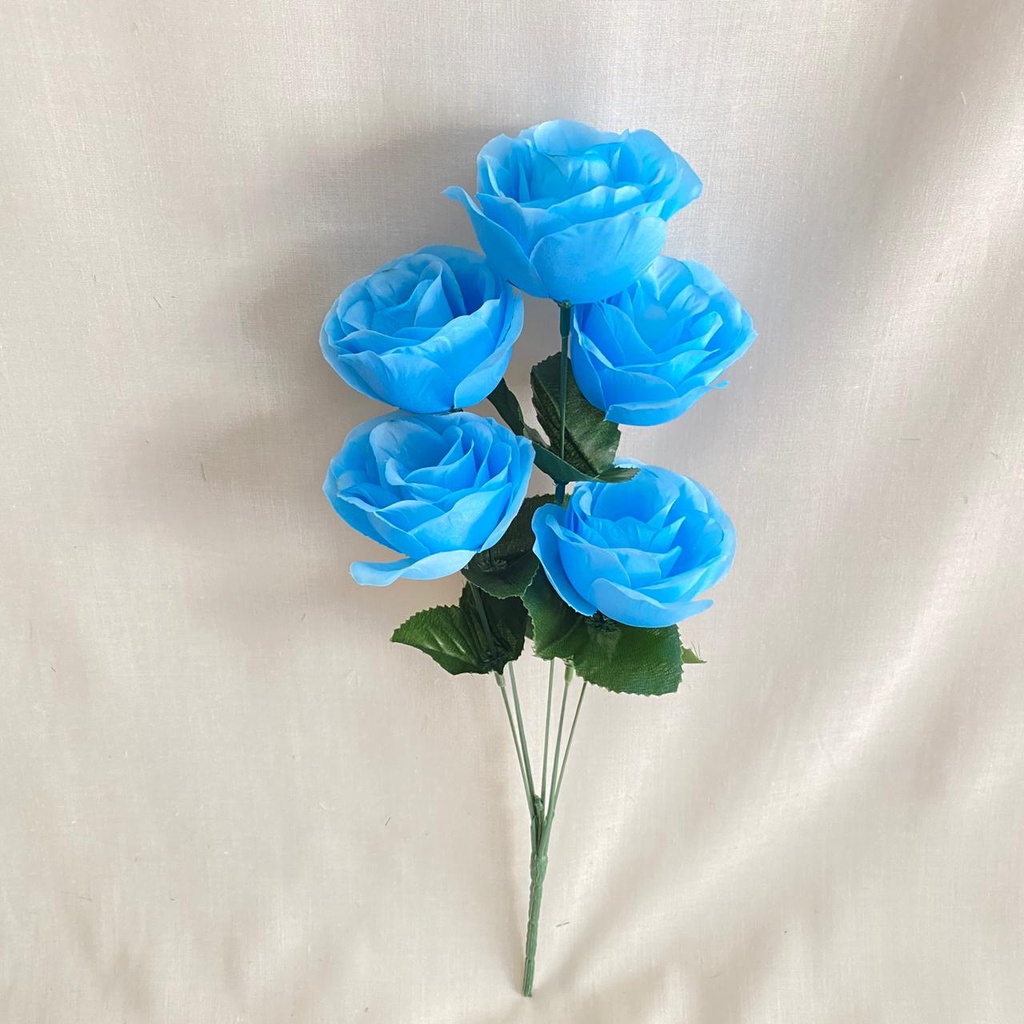 Bunga Mawar Rose Mangkok X5 (satuan) Bunga Artificial / Bunga Plastik / Bunga Dekorasi / Pernikahan-Biru