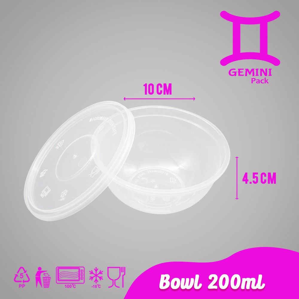 THINWALL MANGKOK MAKAN PLASTIK 200ML 25 Pcs/BULAT BOWL CUP PUDING