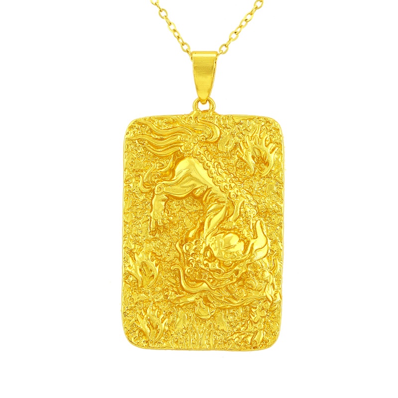 Liontin Lapis Emas Emas Asli Kadar 375 Desain Kemakmuran Untuk Pria