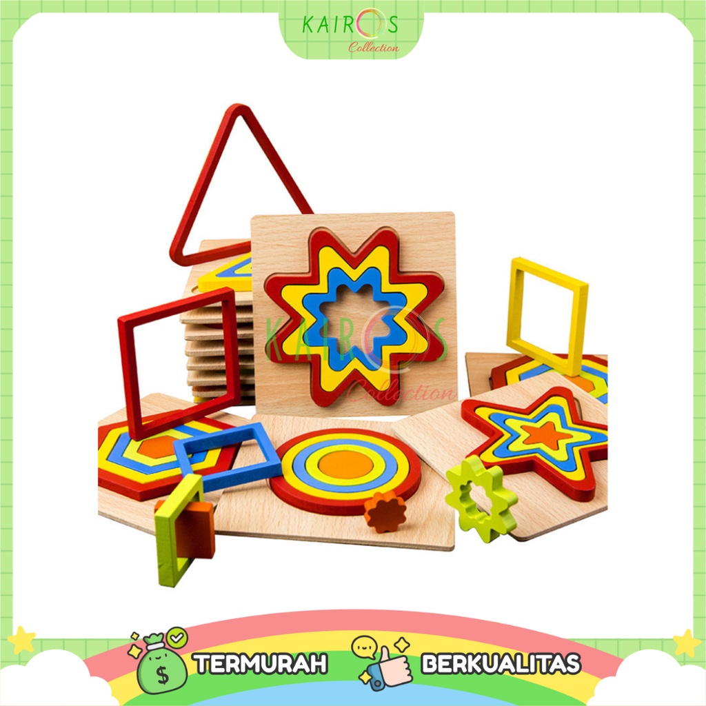 Geometric 3D Wooden Puzzle Mainan Edukasi Montessori Anak