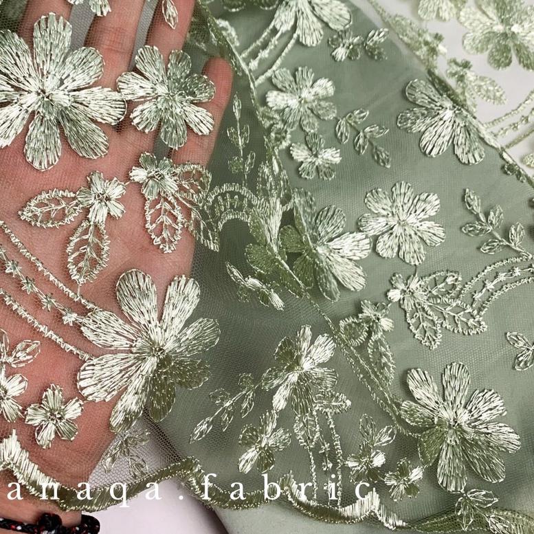 ✾ ½ meter Kain Brukat Premium / Brokat Tile Prancis bahan Kebaya Sakura Motif ✺