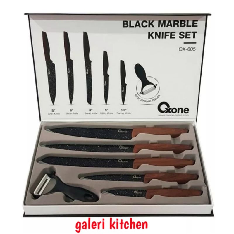 Oxone black Marble knife 6 set,Pisau Oxone,Pisau Dapur OX 605 Original