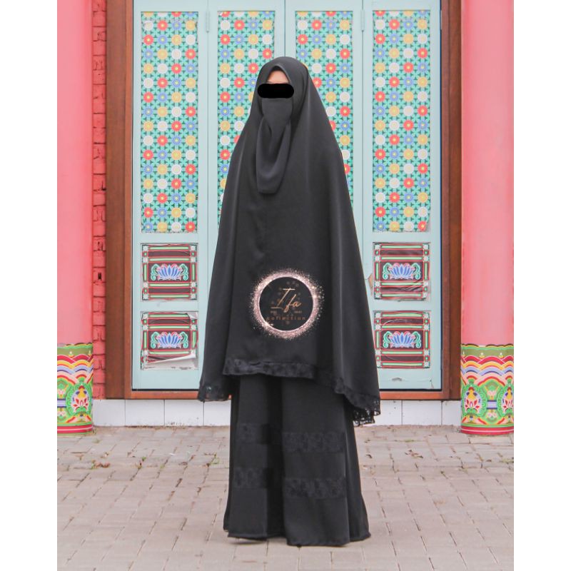 GAMIS SYAR'I JET BLACK SYAHARA PLUS CADAR DAN KHIMAR SYAR'I RAMADHAN LEBARAN