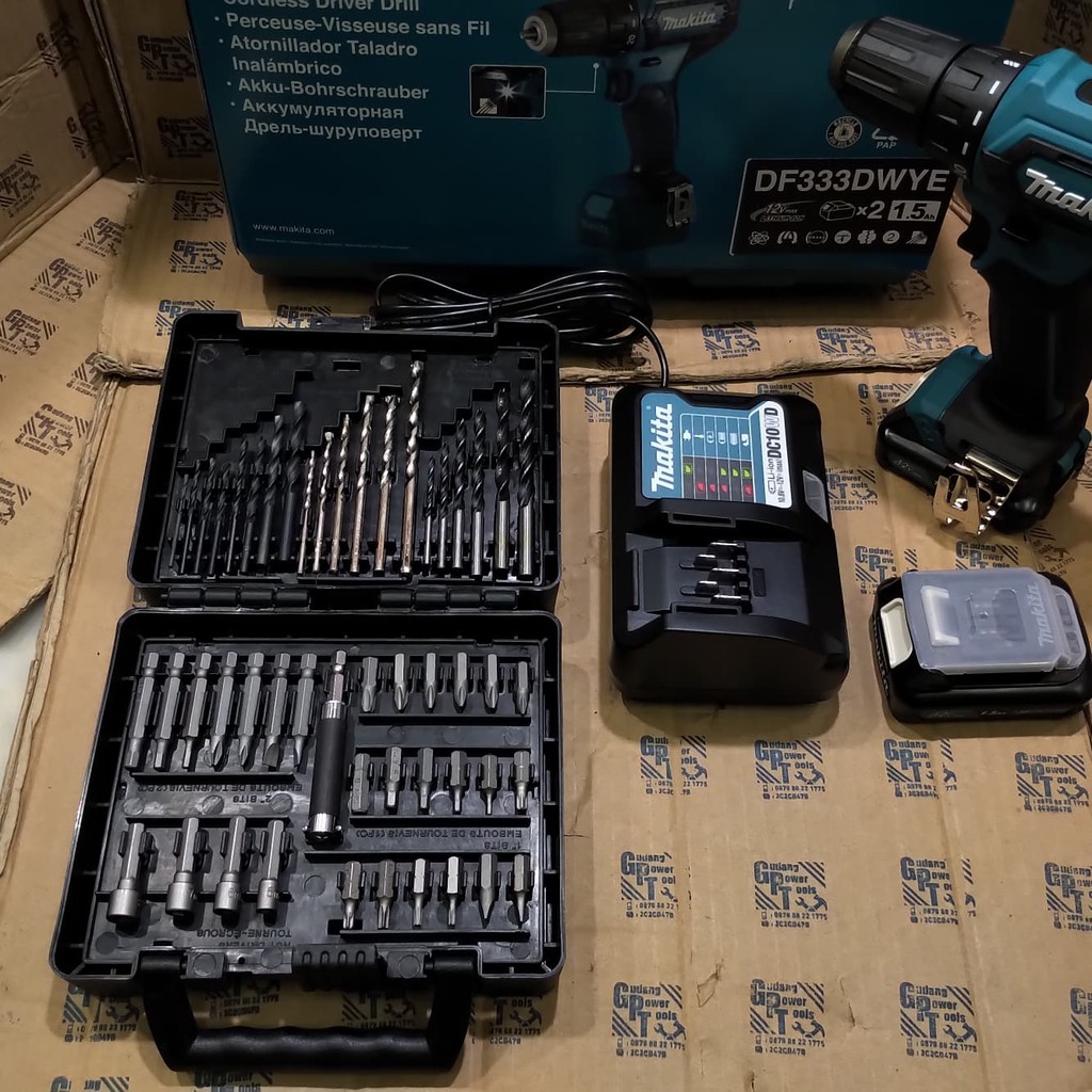 GOYANG HARGA: Paket Mata Bor 50pc Mesin Bor Baterai Cordless Drill Makita DF333D 100%ORIGINAL
