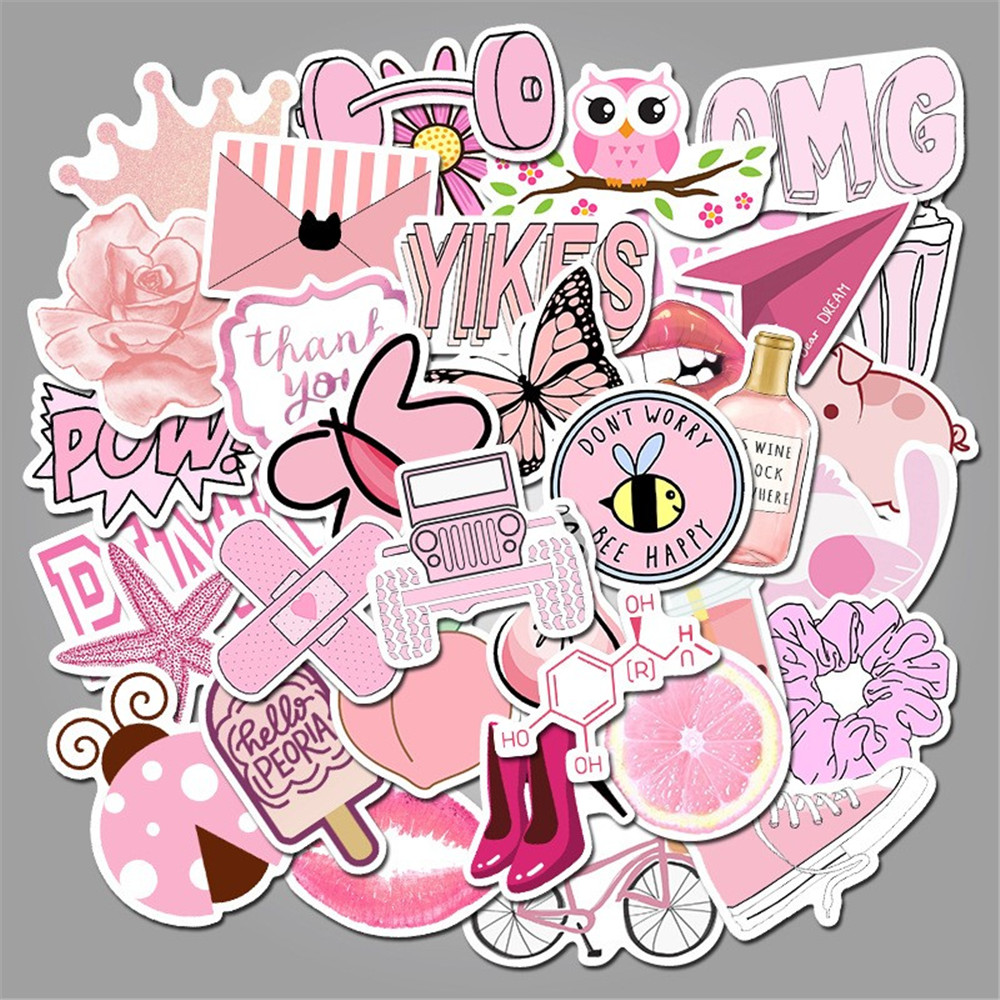 50 PCS/SET Pink Stickers Waterproof Graffiti Luggage Stickers