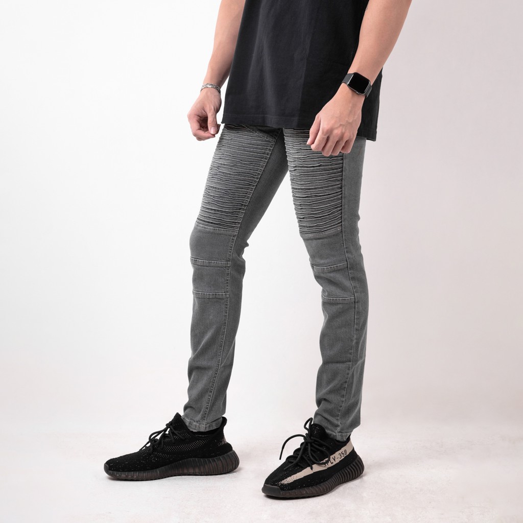 Celana Jeans Pria Bahan Stretch Denim - Biker Jeans - Light Grey - (UJB-02)