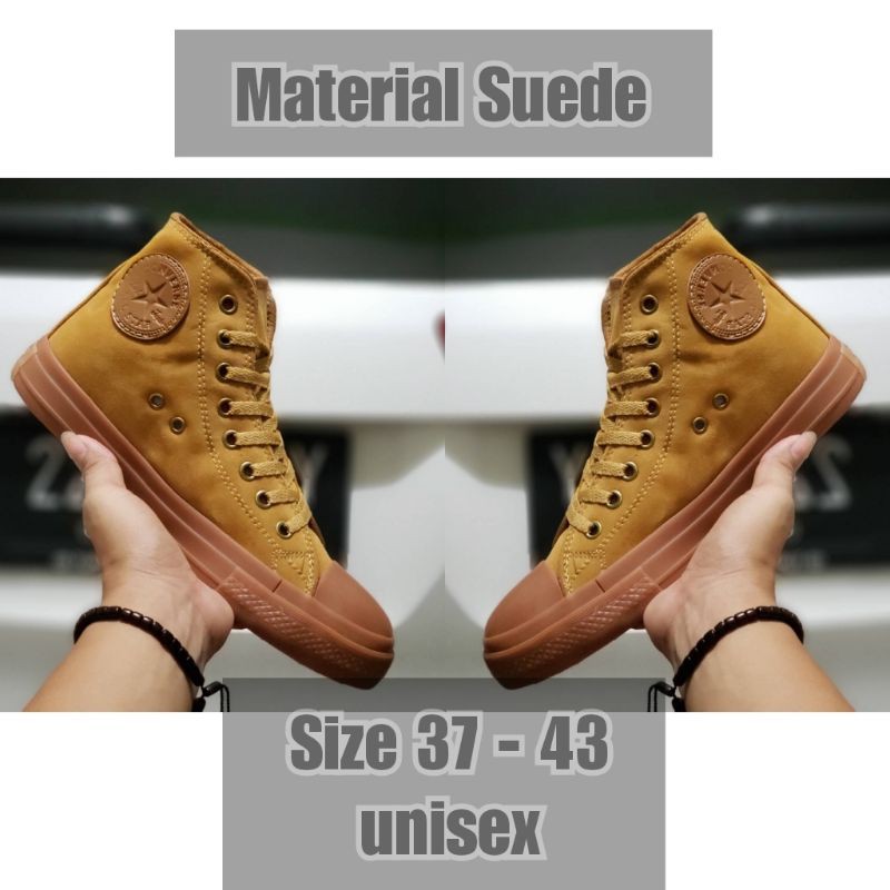 Sepatu Converse Suede Hi Premium Grade Ori. Free Kaos Kaki. Unisex Size 37-43