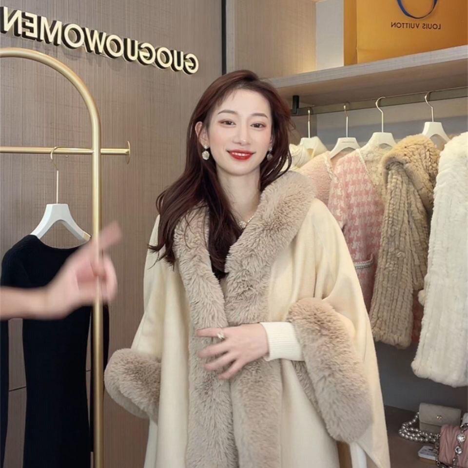 IMPORT VANILLA WOMAN WIINTER AUTUMN FUR CAPE PONCHO JAKET JUBAH WANITA MUSIM DINGIN KOREAN STYLE