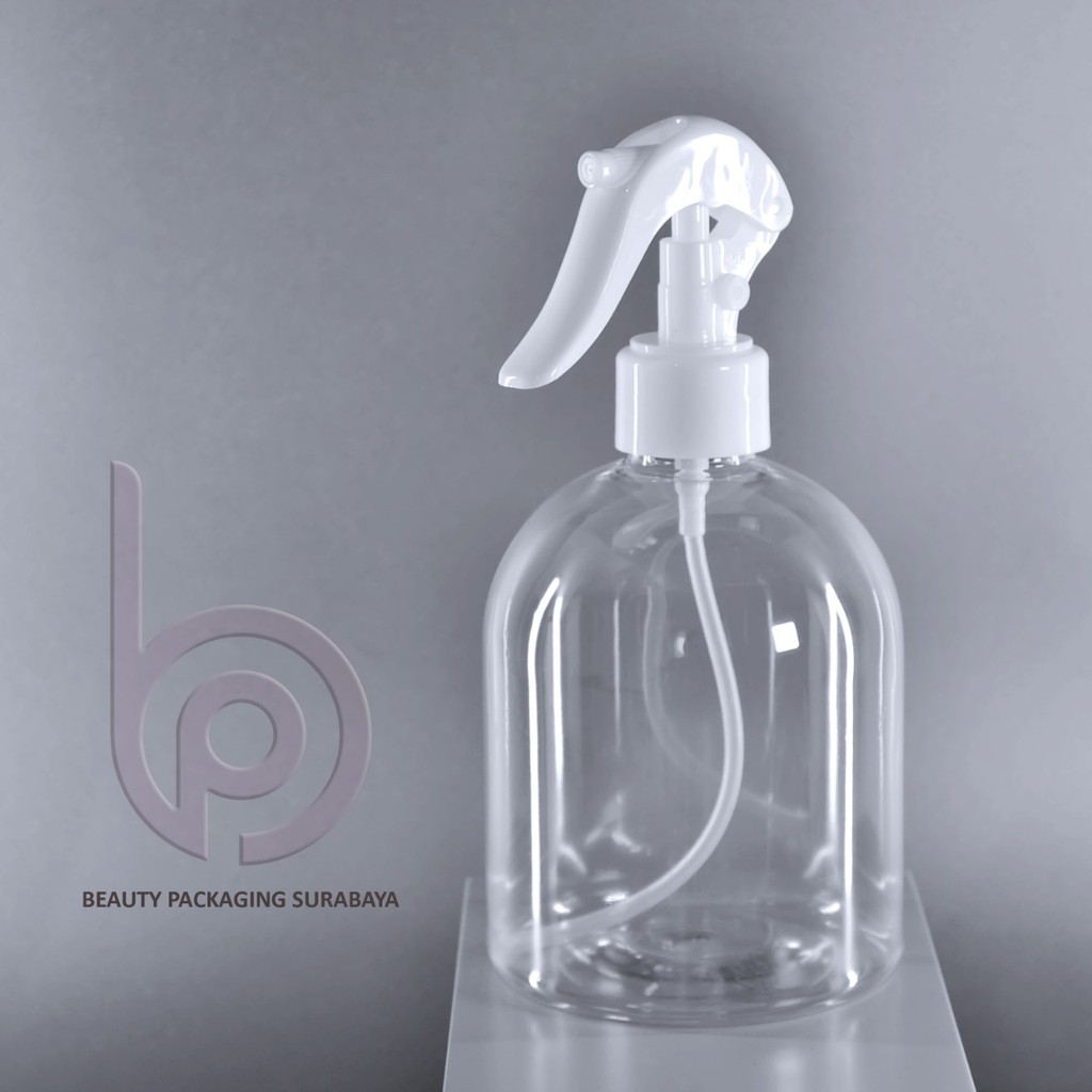 Botol Plastik PET 500ml Bulat Gentong Bening Tutup Spray Trigger Bebek Semprot