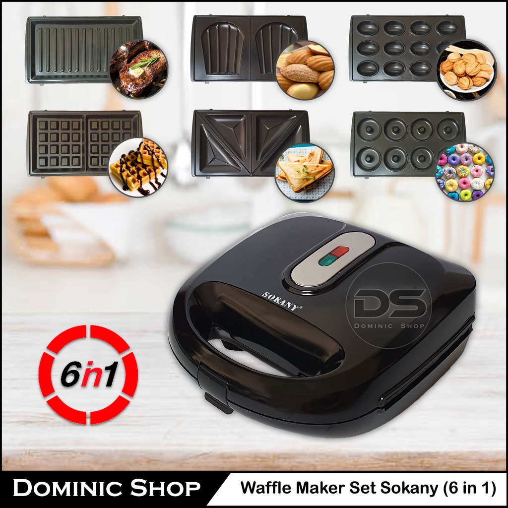 Waffle Maker Set Sokany 6 in 1 / Sandwich Maker Set Sokany SK908 / Pembuat Waffle / Pemanggang Roti / Toaster