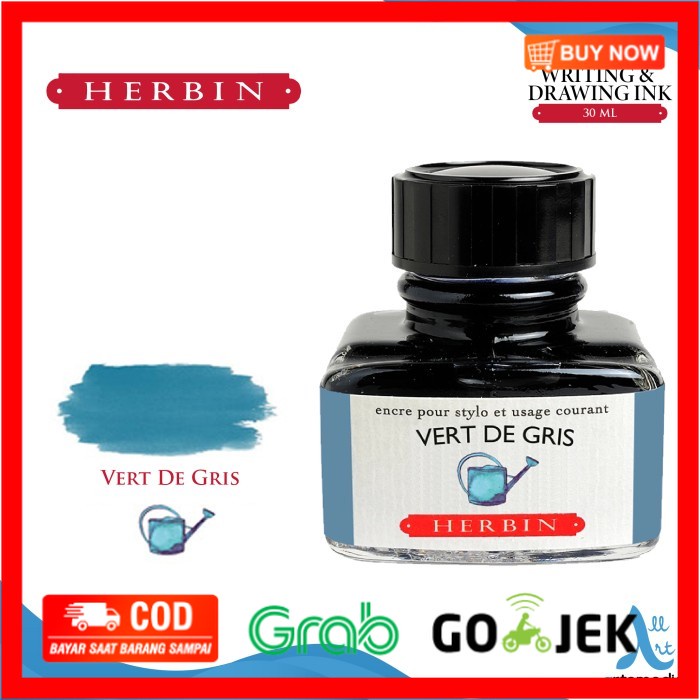 

(BISA COD) Tinta Kaligrafi Herbin Writing and Drawing Ink Bottle 30ml - 01/02 - VERT DE GRIS