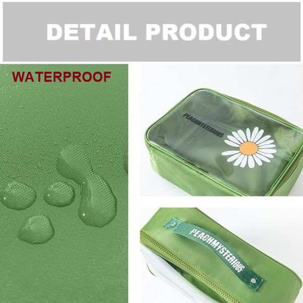 Tas Make Up Pouch Kosmetik Transparan Daisy Flower Waterproof Toiletries Travel Bag Wanita