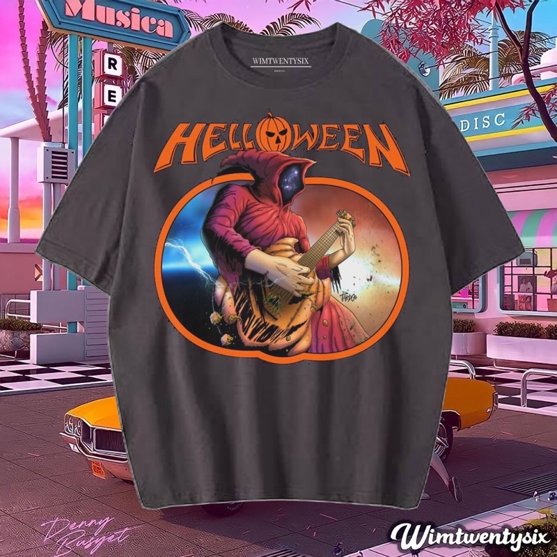 KAOS BAND HELLOWEEN I WANT OUT VINTAGE TEE ( OVERSIZE DARK GREY T-SHIRT)