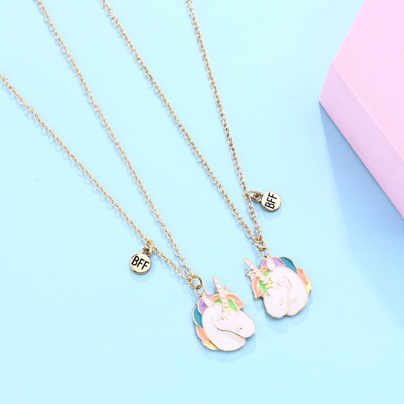2pcs / Set Kalung Rantai Liontin Unicorn Lucu Untuk Wanita