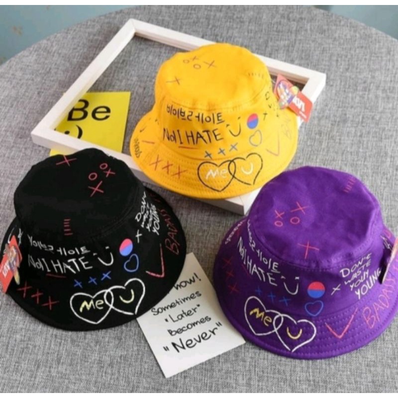 Topi Bucket Hats BADDAS Anak Laki-Laki &amp; Perempuan Untuk Umur (2-10 Tahun)