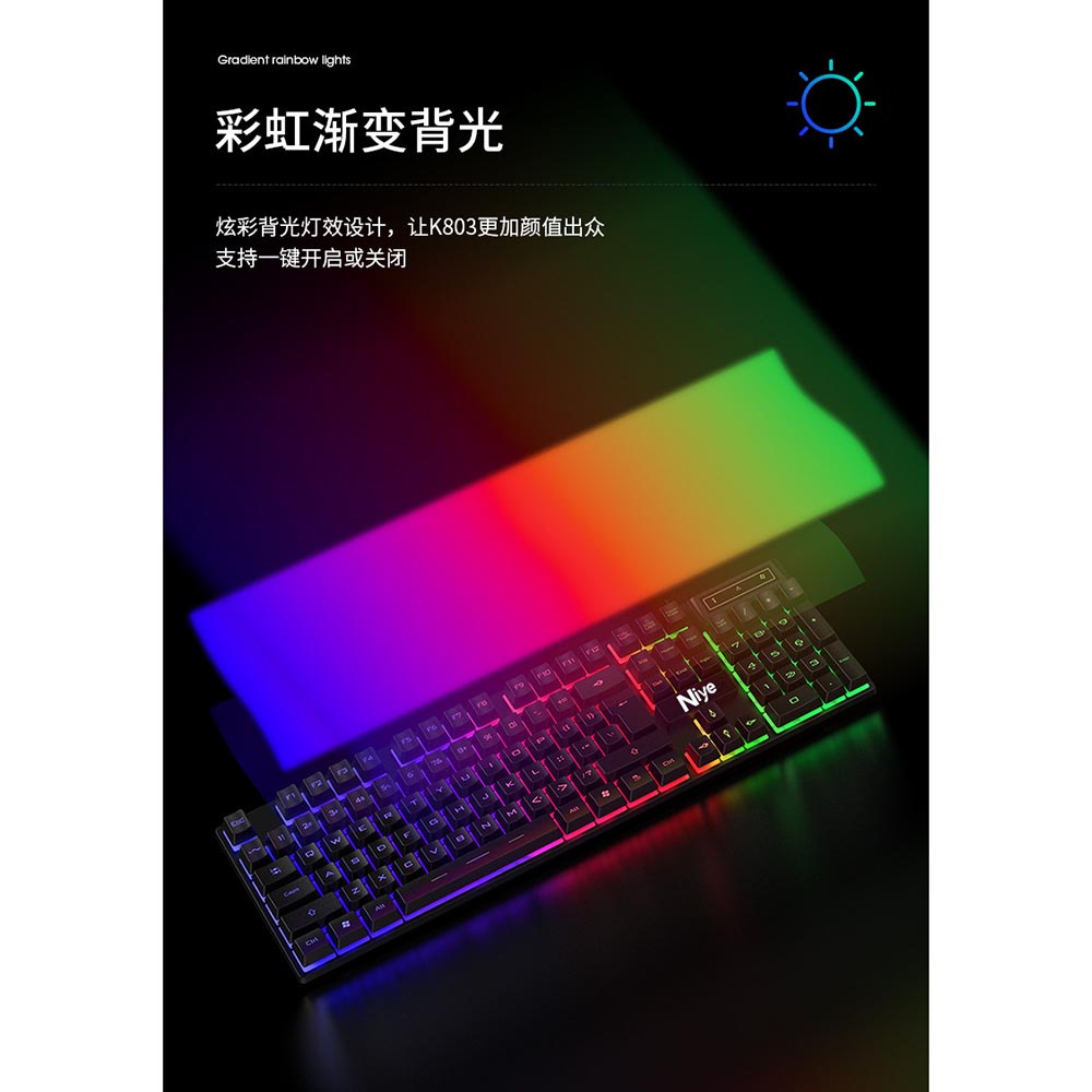 NIYE Gaming Keyboard RGB LED - K803 - Black