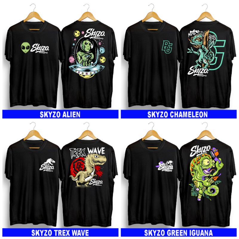 T-shirt Baju Kaos Distro Pria/Wanita Skyzo Alien Skyzo Chameleon Skyzo Trex Wave Skyzo Green Iguana 