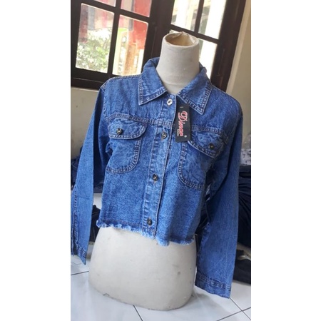 JAKET JEANS WANITA JACKET CROP RAWIS JUMBO LD 110