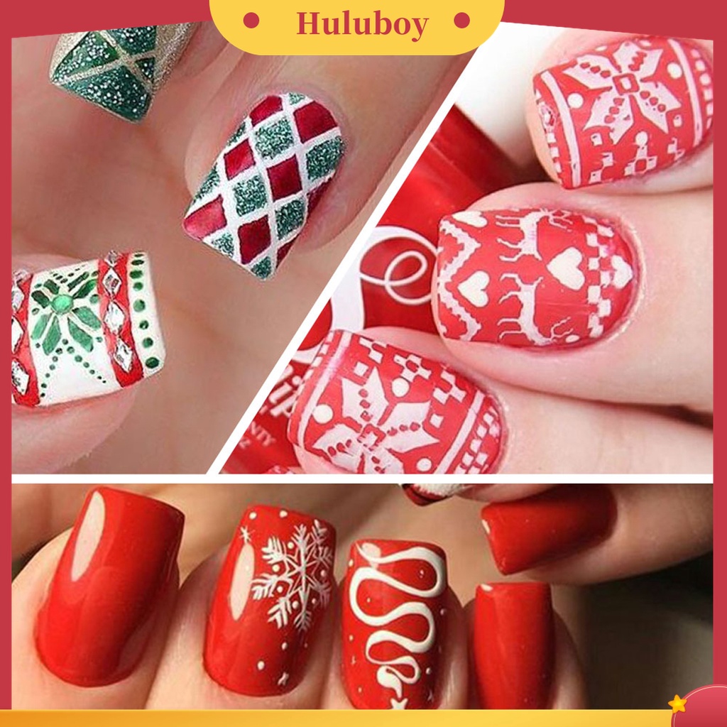 Huluboy Huluboy♡ Plat Stempel Kuku Bahan Stainless Steel Tema Natal Untuk Manicure