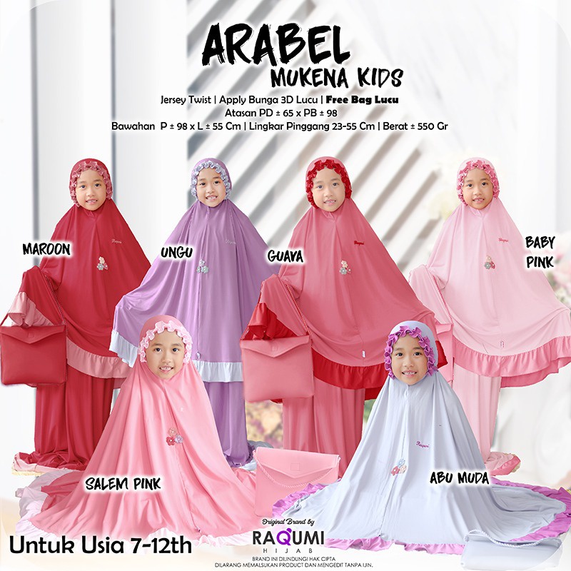 Arabel Mukena Original Raqumi Hijab Mukena anak Mat jersey Twist
