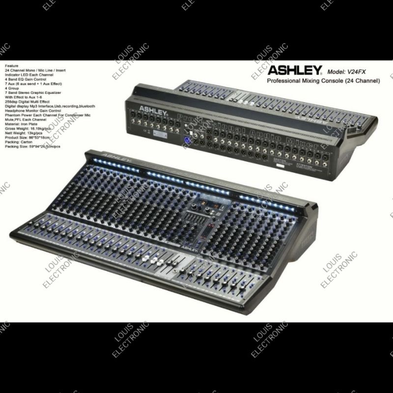 Mixer Audio ASHLEY V24FX Professional Mixing Console 24 Channel ORIGINAL