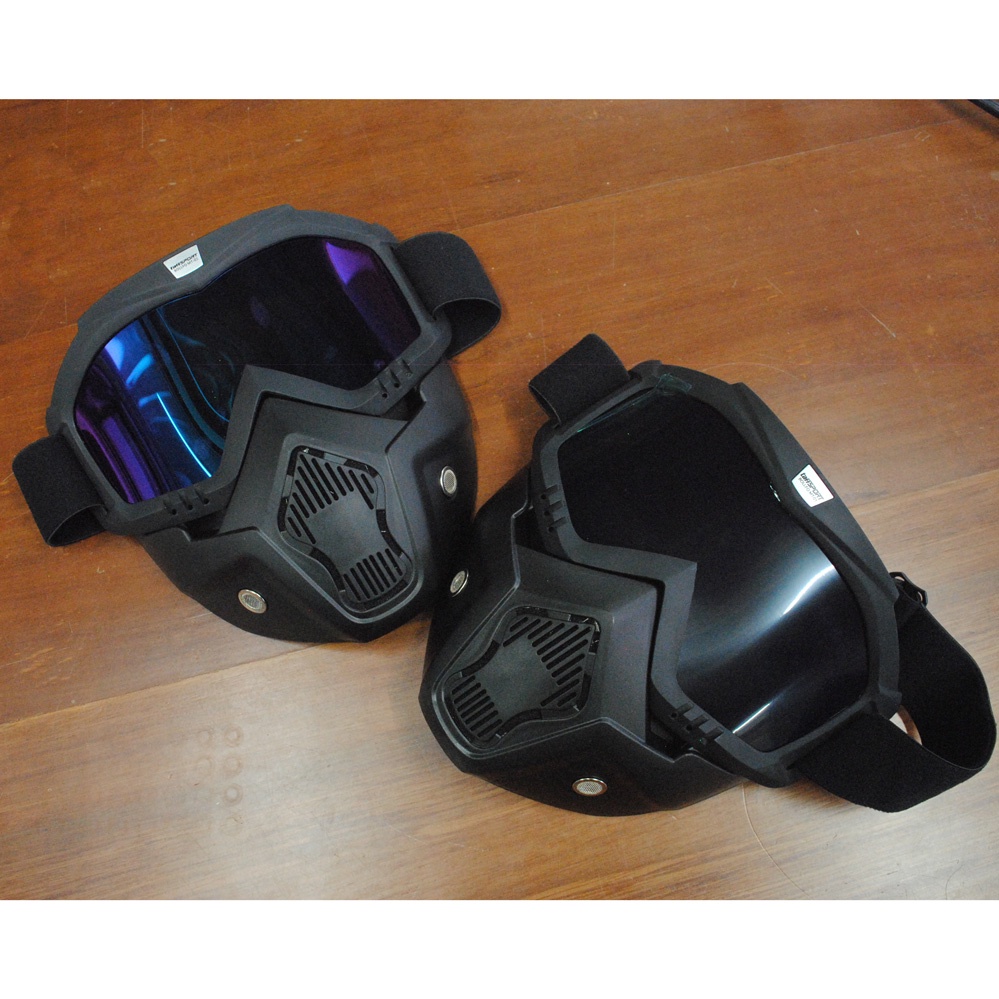 Kacamata Mask Motor Retro Anti Glare Windproof - Hitam/biru