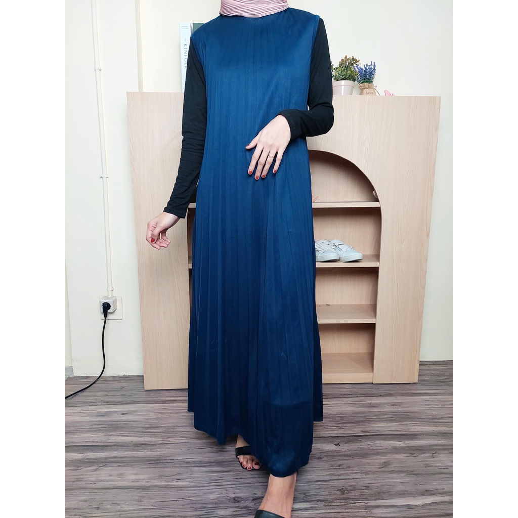 HOPYLOVY SALE - Long Sleeveless Longdress / Gamis Plisket Lengan Buntung / Dress Plisket Nurla